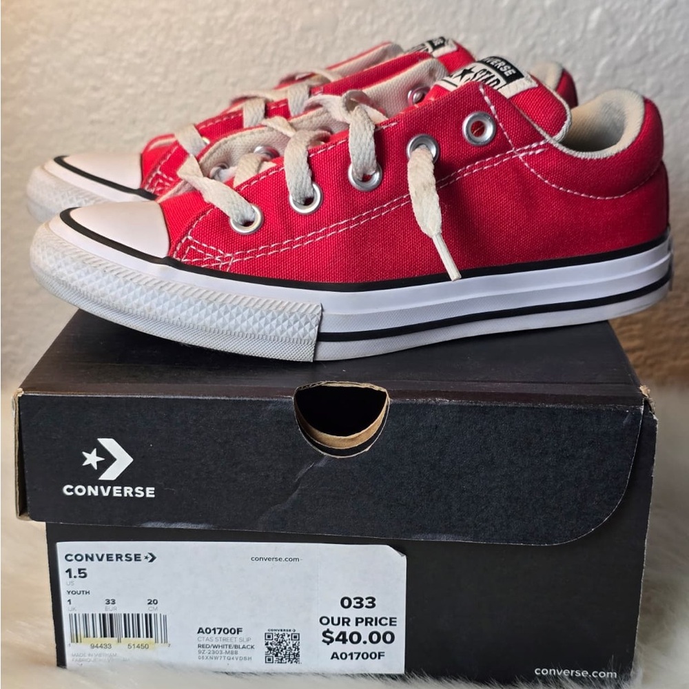 Converse All Star Street Slip On Unisex Kids Classic Red Sneakers - Picture 6 of 16